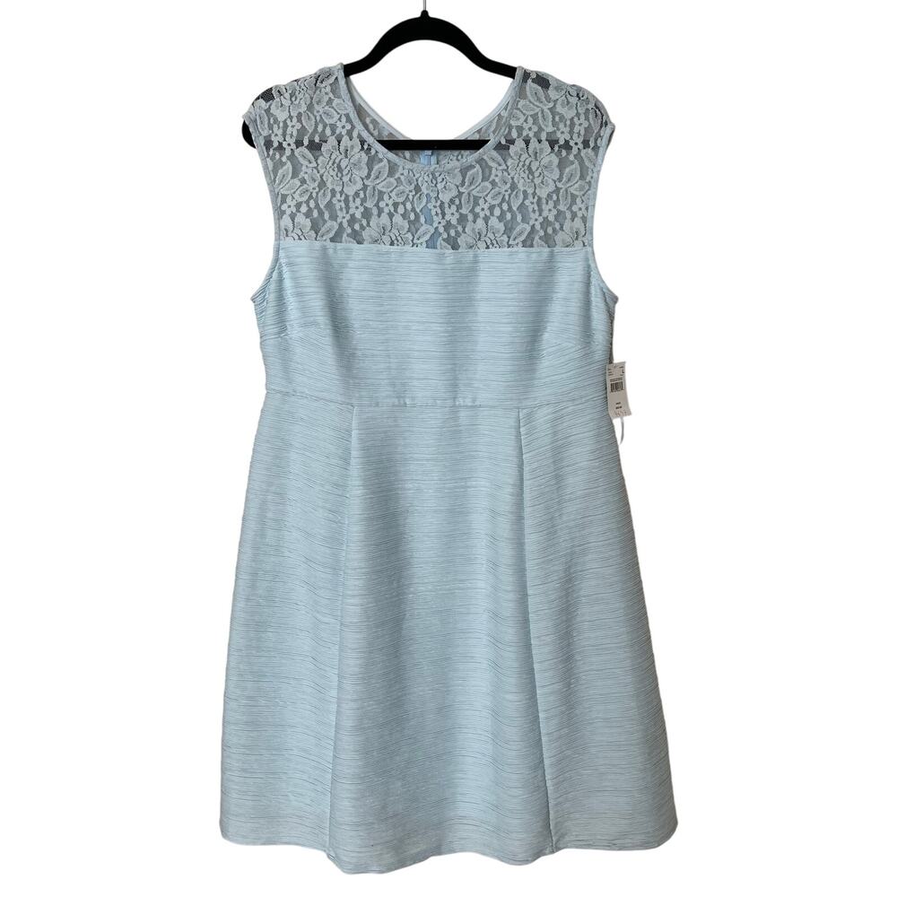 Motherhood Maternity Blue Lace Yoke Fit & Flare Dress Size Large Baby Shower NWT